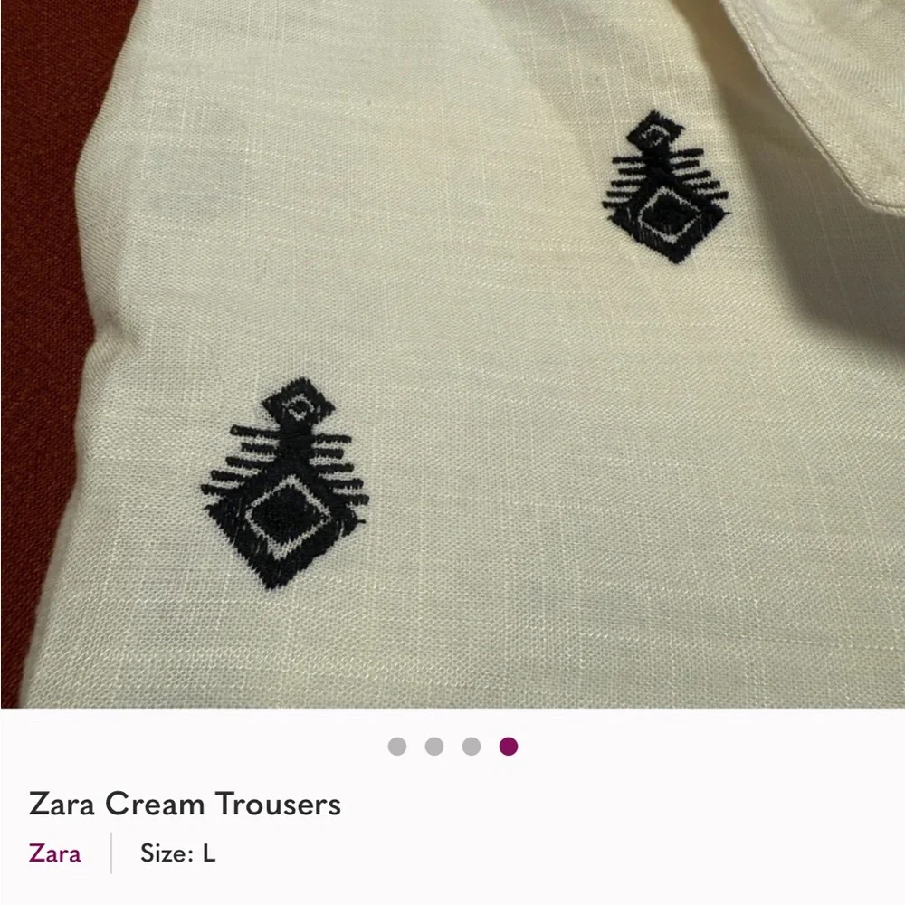 Zara Women’s Cream Wide Leg Pants with Black Design - Picture 3 of 3